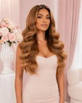 Body Wave Human Hair Wig – natural brown, worn by model
